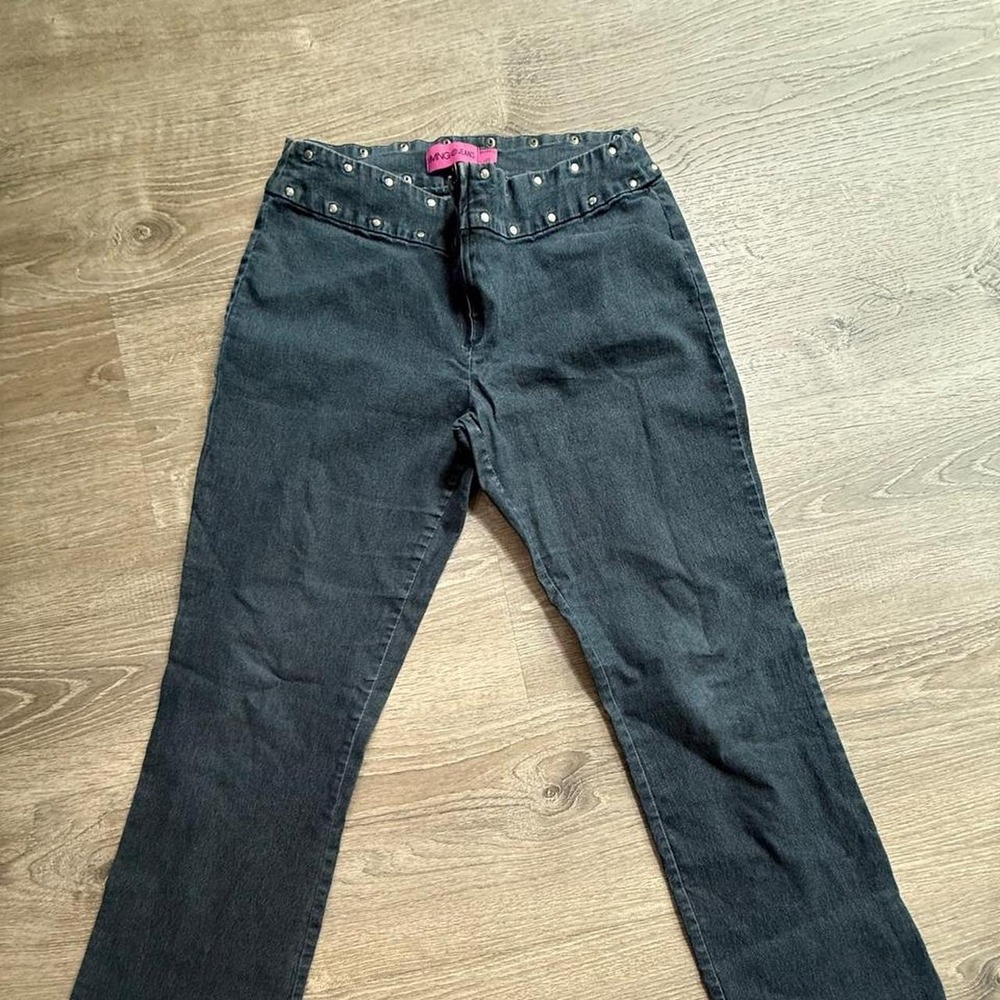 MNG Jeans Mango Women Blue Studded Denim Jeans Straight Leg Size 8 NEW